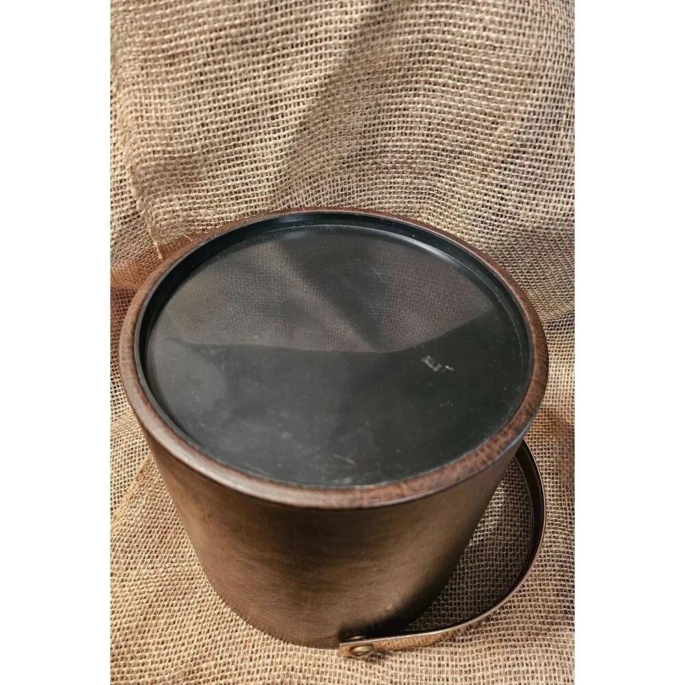 Vintage 1980's Ice Bucket Made in Italy #501 Laux Leather Gold Tone Metal Handle